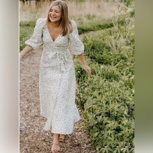 Reformation Mint linen wrap midi dress new